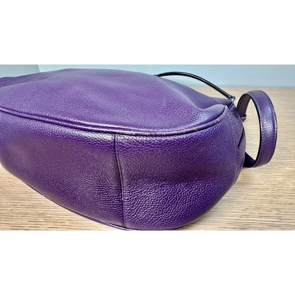 Coach F38259 Harley Large Purple Pebbled Leather Hobo Crossbody Bag Adjustable